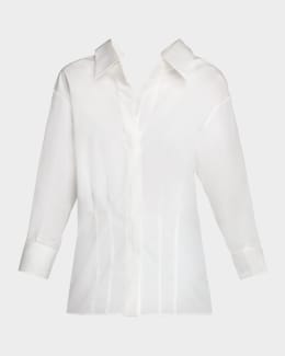Stella McCartney Cotton Poplin Button-Front Peplum Shirt | Neiman