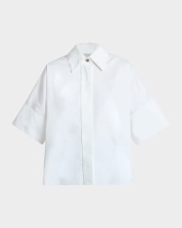 Stella McCartney Cotton Poplin Button-Front Peplum Shirt | Neiman