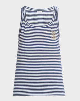 Prada Striped Logo Cotton Jersey Tank Top | Neiman Marcus