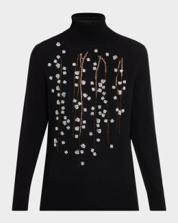 Valentino Garavani Crystal Neck-Scarf Wool Sweater | Neiman Marcus