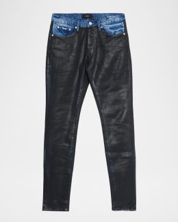 PURPLE Men's P001 Black Overspray Skinny Jeans | Neiman Marcus