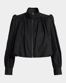 Chloe Faux Fur Sleeves Leather Bomber Jacket | Neiman Marcus