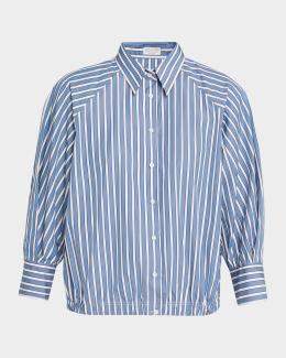 Brunello Cucinelli Sequin Striped Linen Shirt | Neiman Marcus