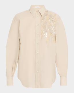Brunello Cucinelli Cropped Button-Down Linen Shirt | Neiman Marcus