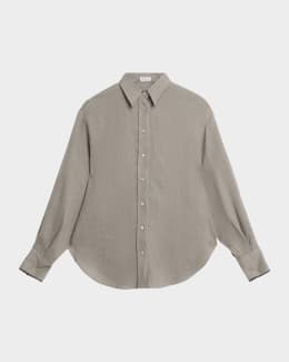 Brunello Cucinelli Striped Crispy Cotton-Silk Drawstring Button