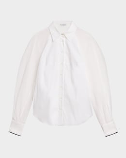 Stella McCartney Cotton Poplin Button-Front Peplum Shirt | Neiman