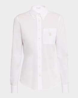 Brunello Cucinelli Striped Crispy Cotton-Silk Drawstring Button