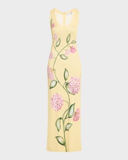 Oscar de la Renta Porcelain Flower Chiffon Halter Maxi Dress | Neiman Marcus