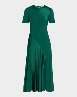 Diane von Furstenberg Iris Glass-Embellished Empire Silk Midi Dress |  Neiman Marcus
