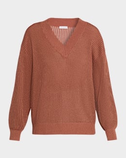 Brunello Cucinelli ブラウン Vネックセーター Brunello Cucinelli - Terracotta V-Neck Button Embellished Sweater