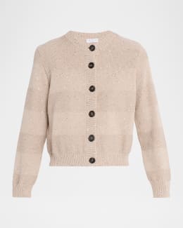Brunello Cucinelli Paillette Linen Open-Knit Zip Cardigan | Neiman