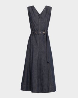 alaia belted denim midi wrap dress AlaA Belted Midi Wrap Dress - Denim