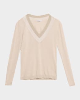 Brunello Cucinelli V-Neck Paillette Open-Knit Vest | Neiman Marcus