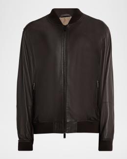 Emporio Armani Men's Oversized-Pocket Leather Bomber Jacket