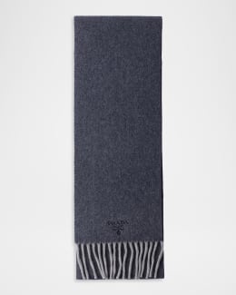 Prada Men's Fringed Silk & Cashmere Scarf | Neiman Marcus