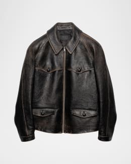 Prada Cropped Leather Blouson Jacket | Neiman Marcus