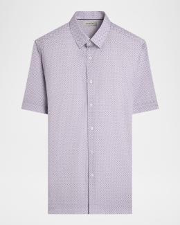 Bugatchi Men's Micro-Check Quarter-Zip Polo Shirt | Neiman Marcus