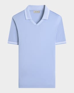 Bugatchi Men's Micro-Check Quarter-Zip Polo Shirt | Neiman Marcus