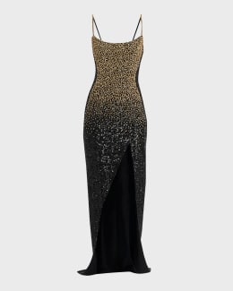 Balmain Draped Sequined Halter Column Gown | Neiman Marcus