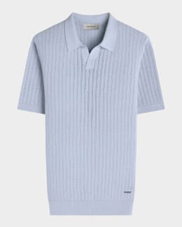Bugatchi Men's Micro-Check Quarter-Zip Polo Shirt | Neiman Marcus