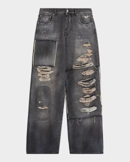 Prada Men's Raw Denim Jeans With Leather Strap | Neiman Marcus