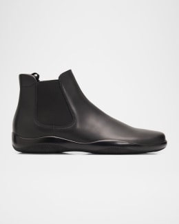 Prada Men's Brixxen Leather and Neoprene Chelsea Boots | Neiman Marcus