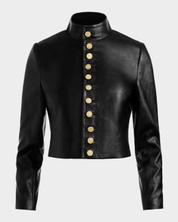 Alice + Olivia Harvey Draped Open-Front Leather Jacket | Neiman Marcus