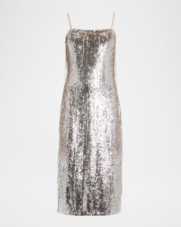 knee length dresses for ladies Ramy Brook Lidia Metallic Mini Dress - Platinum Jacquard