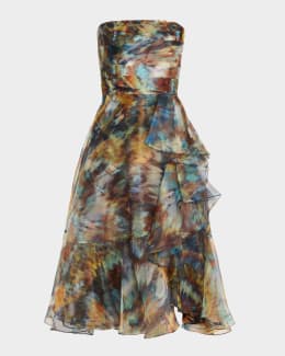 Theia Anissa Floral-Print Organza Midi Dress | Neiman Marcus