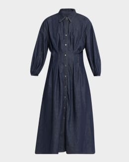 Cinq a Sept Zelda Belted Asymmetric Sleeveless Denim Midi Dress