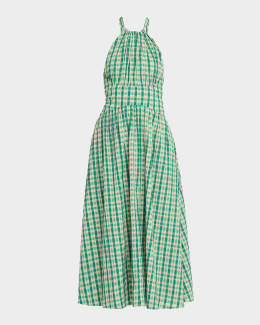 slim fit dress slacks Rosie Assoulin Women's Gathered Ruffle Shirt Dress, Blue/Green Stripe, Cotton | Size: 2