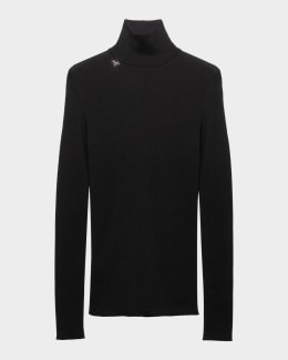 Prada Superfine Wool Turtleneck Logo Sweater | Neiman Marcus