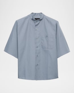 Prada Men's Technical Cotton Zip-Up Shirt | Neiman Marcus