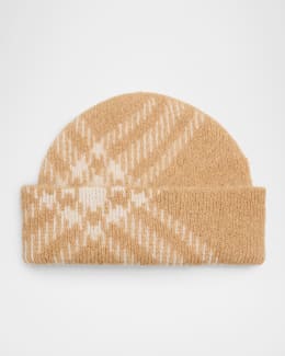 Burberry Check Cashmere-Blend Knit Beanie | Neiman Marcus