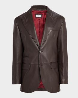 Jil Sander Men's Leather Single-Breasted Long Sport Coat | Neiman