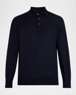 Brunello Cucinelli Men's Linen and Cotton Heathered Polo Shirt