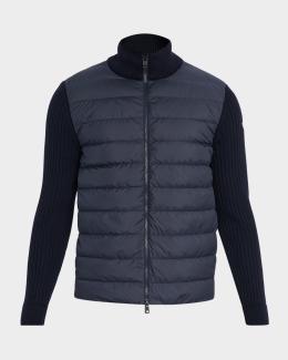 Moncler Men's Padded Crepe Cotton Full-Zip Cardigan | Neiman Marcus
