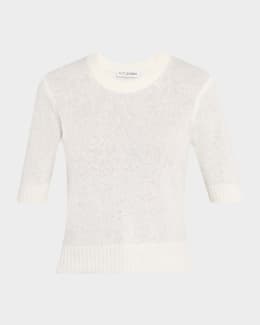 Chloe Logo Embroidered Open-Knit 3/4-Sleeve Sweater | Neiman Marcus