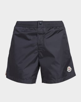 Moncler Men's Nylon Contrast-Band Swim Shorts | Neiman Marcus