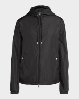 Moncler Men's Nidge Grosgrain-Trim Nylon Hooded Full-Zip Jacket
