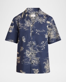 CASABLANCA Men's Silk Gradient Tennis Tile Short-Sleeve Shirt