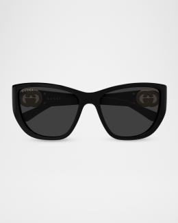 Gucci Square Acetate Sunglasses w/ Interlocking G Detail | Neiman