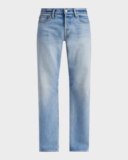 TOM FORD Men's Light Wash Selvedge Straight Fit Jeans, Grey