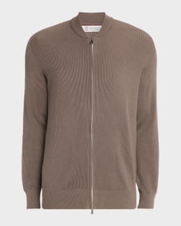 Brunello Cucinelli Men's Cotton Rib High-Neck Zip Cardigan