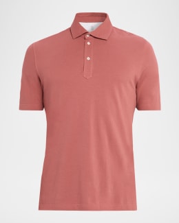 BRUNELLO CUCINELLI ピンク ポロシャツ　M Brunello Cucinelli Men's Cotton Jacquard Rib-Knit Polo Shirt