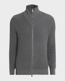 Brunello cucinelli トップス　ダークグレー Brunello Cucinelli Men's Cotton Rib Baseball Collar Zip Cardigan
