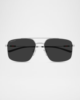 Gucci Men's GG2064S-001 Double-Bridge Metal Aviator Sunglasses