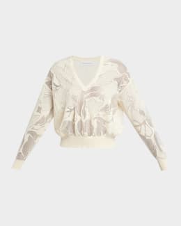 Dries Van Noten Lace Knit Short-Sleeve Crop Sweater | Neiman Marcus