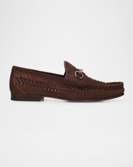 Gucci Men's La Famiglia Leather Horsebit Loafers | Neiman Marcus