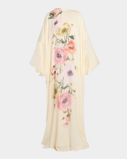 Elie Saab Embroidered Tulle Long-Sleeve Illusion Midi Dress